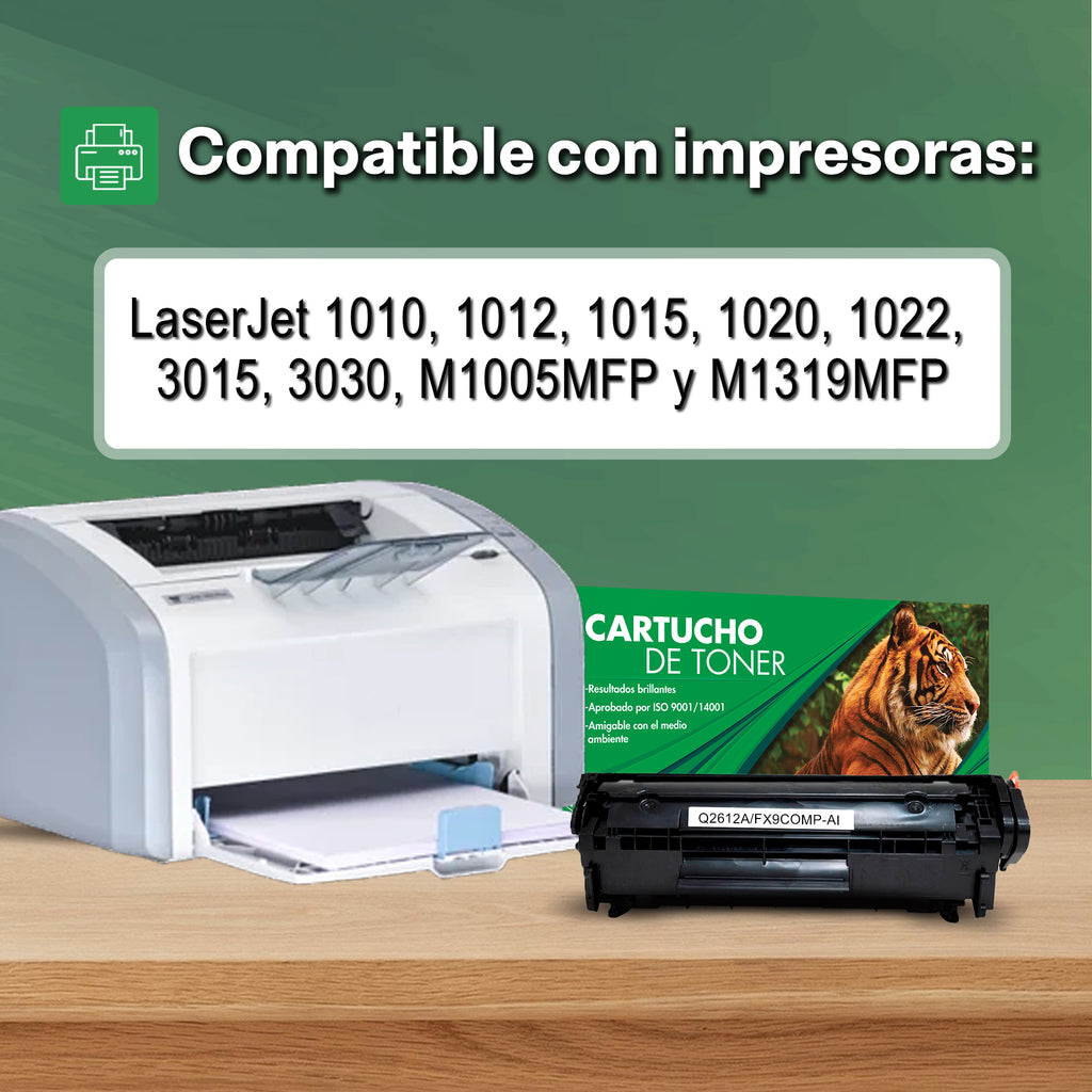 Tóner Compatible Tigre 12A Q2612A Negro para 1010 1020 1022 M1005 y M1319