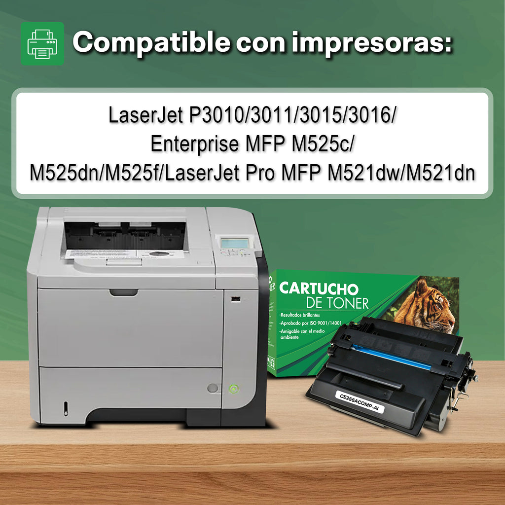 Tóner Compatible Tigre 55A CE255A Negro para P3010 P3011 P3015 P3016 M521 M525