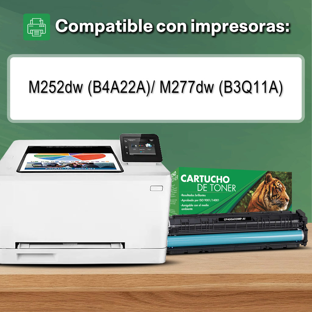 Pack 4 Tóner Compatible Tigre 201A CF400A CF401A CF402A CF403A para M252 M277