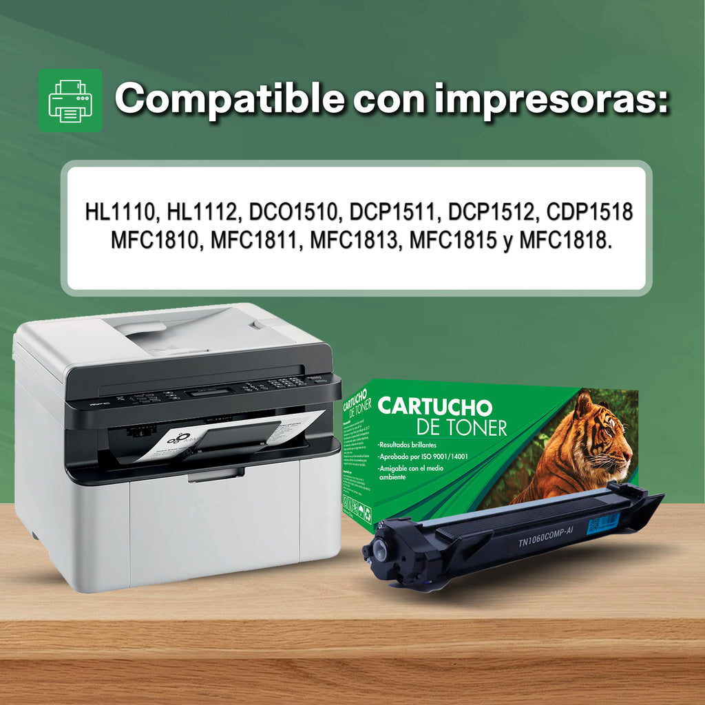 Tóner Compatible TN1060 Negro para Brother HL-1112 DCP-1512 DCP-1617NW