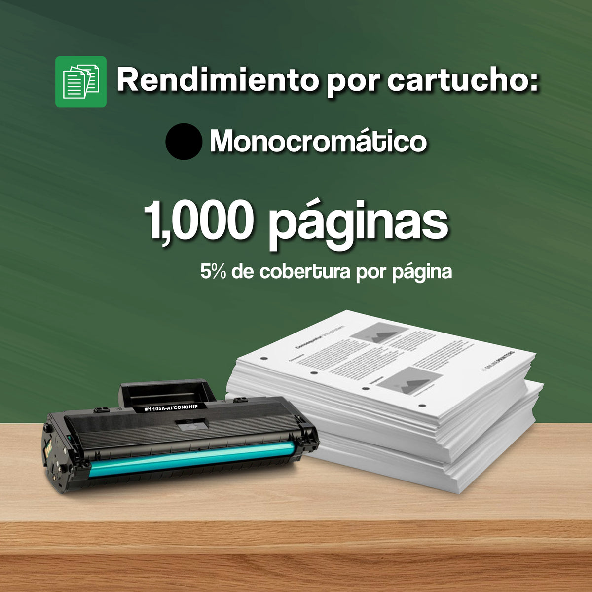 Tóner compatible Tigre 105A W1105A negro con chip para HP 107a, 107w, 135a y 108a